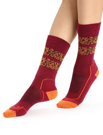 Cherry / Flash Icebreaker Merino Hike+ Light Crew Natural Summit Women's Socks | AU 1403JPQJ